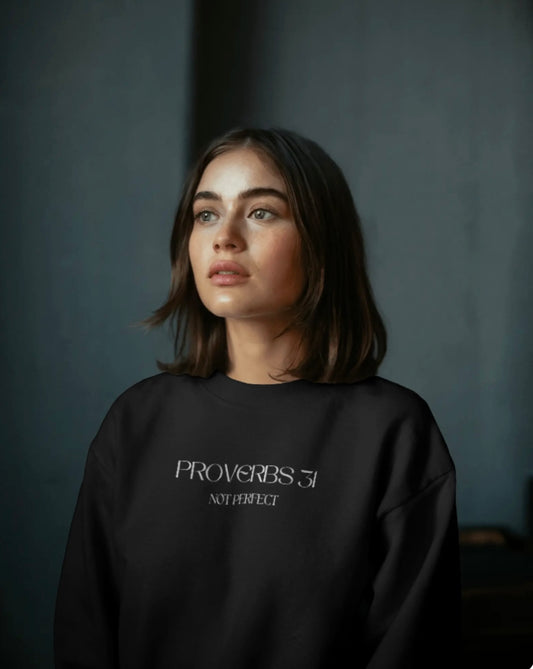 Women’s Large Print “Proverbs 31, Not Perfect” Premium Crewneck Sweatshirt