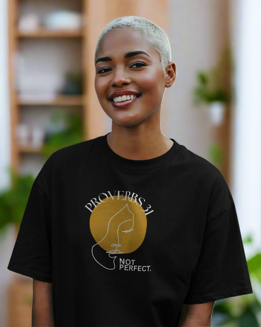 Women's Inspirational “Proverbs 31, Not Perfect” Graphic Jersey Short Sleeve Tee